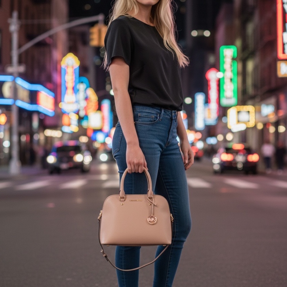 Expires in five hours Michael Kors Tan -Pink Satchel - Picture 5 of 14